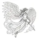 fallen angel with with wings and a sword  tattoo design idea