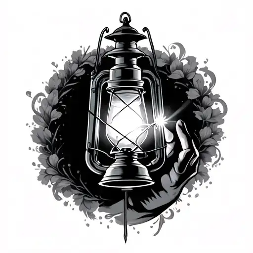 hand holding lantern shining light tattoo design idea