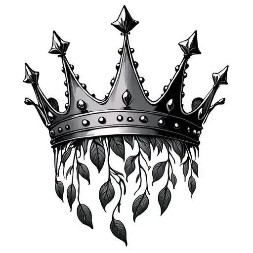 crown with 6 points and growing leaves upside down tattoo design idea