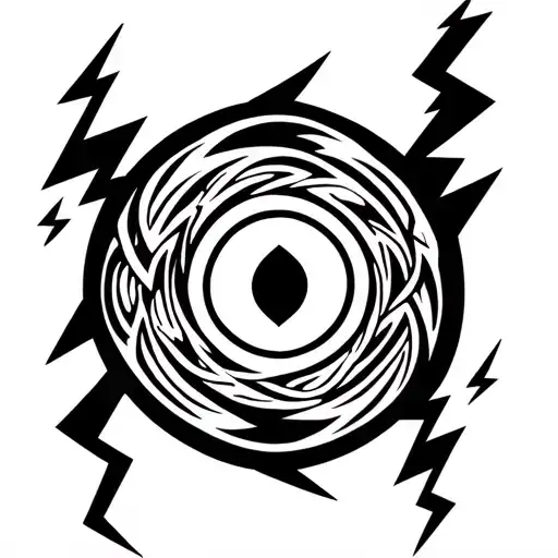 a round tattoo with lightning strikes, small lines scarification style tattoo design idea