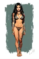 Sexy girl, petite, small boobs, wide hips, bikini . long hair,sexual. Seductive. Full Body, standing with legs and feet tattoo design idea