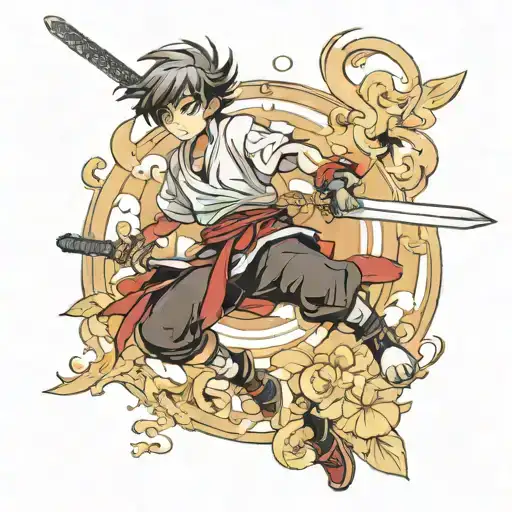 anime boy jumping swinging a sword tattoo design idea