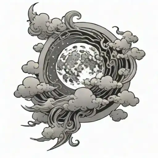 infinite tsukuyomi moon with clouds tattoo design idea