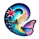 fine line tattoo with dragonfly and a semicolon butterfly tattoo design idea