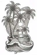beach with palm trees ocean waves beach sunset tattoo design idea