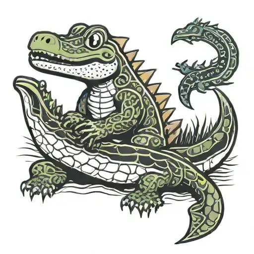 Kirby with an alligator full body tattoo design idea