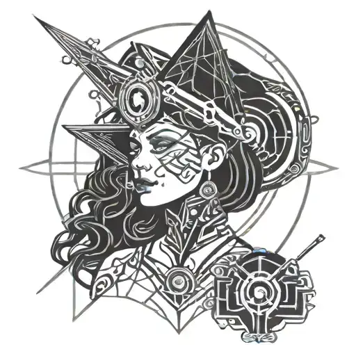 Witchy Gypsy girl tattoo design idea