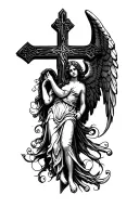 Cross and angel with wings tattoo design idea