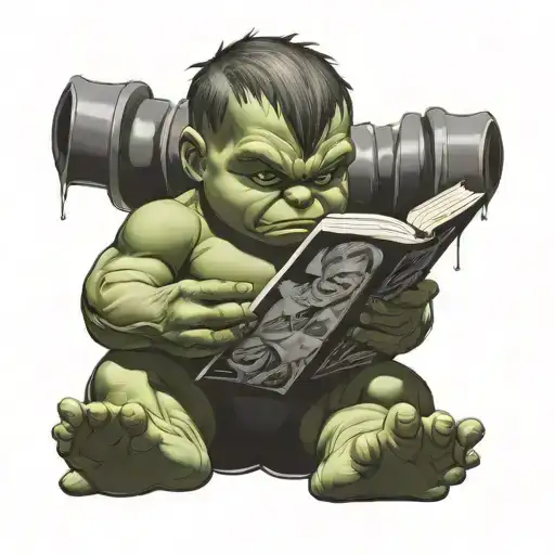 baby hulk reading a book. tattoo design idea