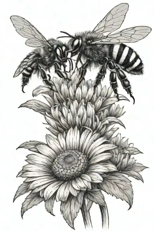 tall Daisy with a bee on it  tattoo design idea