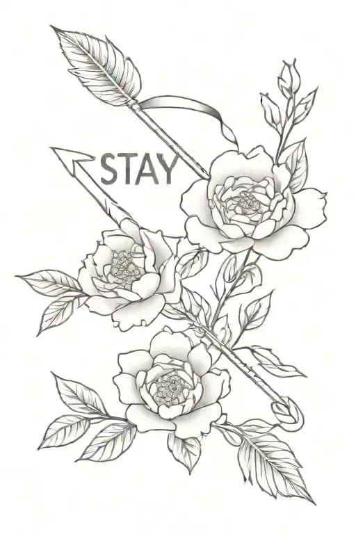 an arrow with peony flowers and the inscription "stay strong" along it tattoo design idea