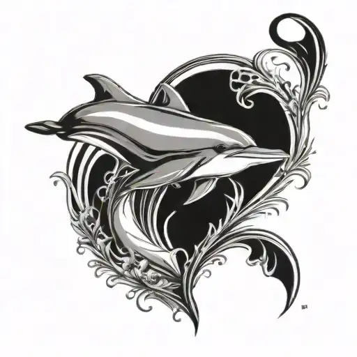 dolphin jumping through heart tattoo design idea