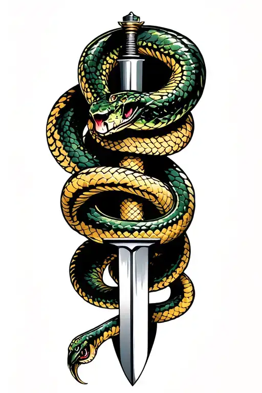 snake and dagger piercing tattoo design idea
