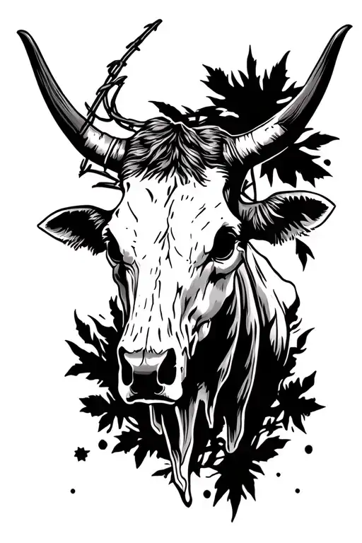 midwest country, cow tag, cow skull, barb wire tattoo design idea