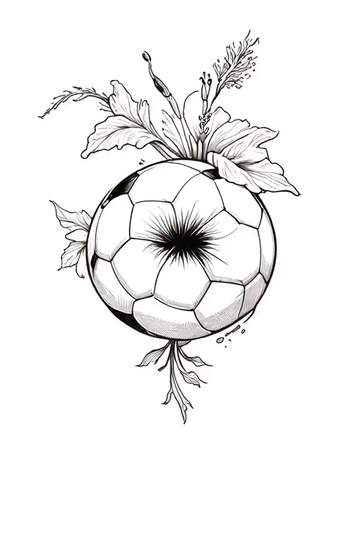 hibiscus and soccer ball tattoo design idea