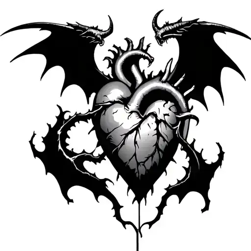 demons ripping heart open tattoo design idea