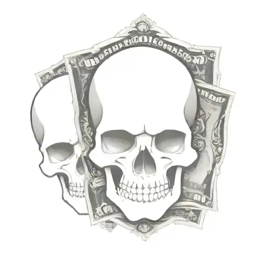 skulls 100 dollar bills tattoo design idea