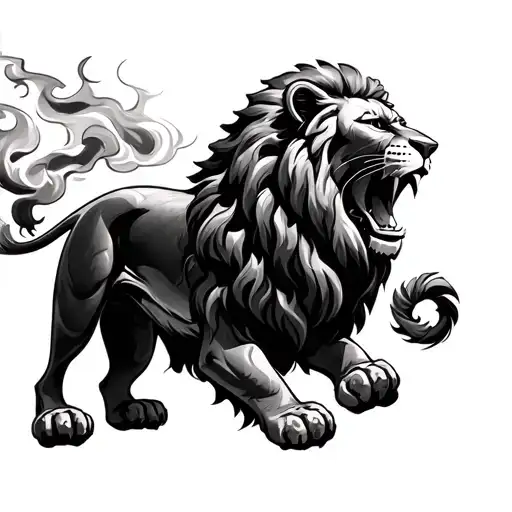 winston churchil , british lion roaring, spit fires tattoo design idea