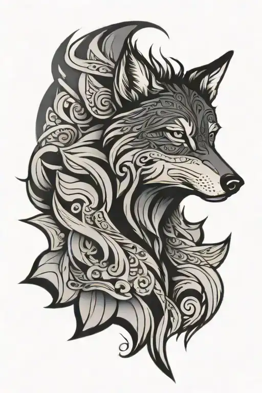 lonely wolf head polynesian style tattoo design idea
