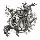 tiger tree on fire tattoo design idea
