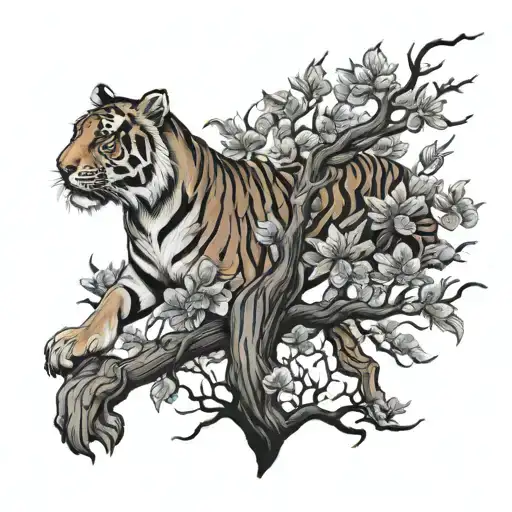 tiger tree on fire tattoo design idea