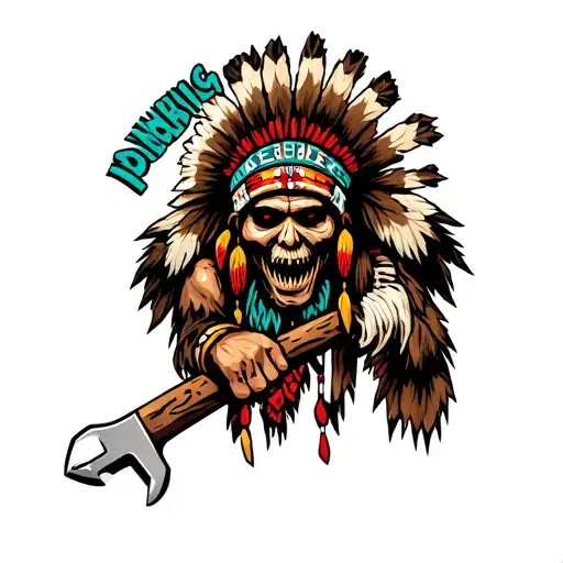 "Indigenous Plumbing " gangsta Native American holding wrench tattoo design idea