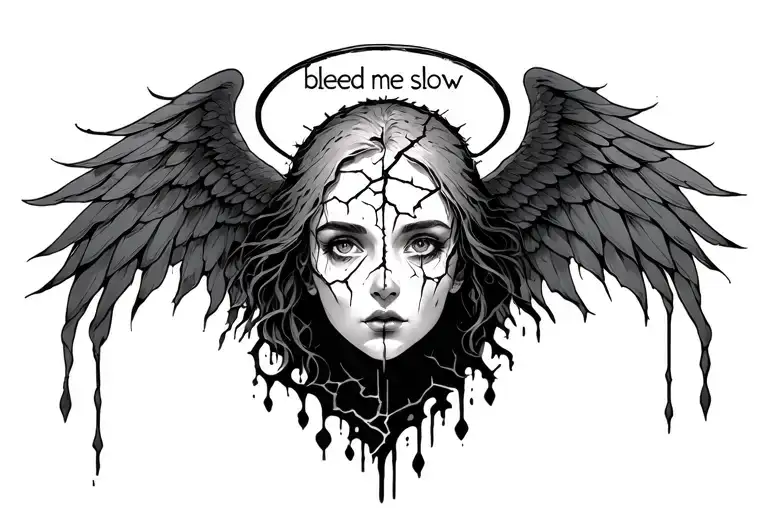 the song title "bleed me slow" by Bryant Barnes with a broken halo above it tattoo design idea