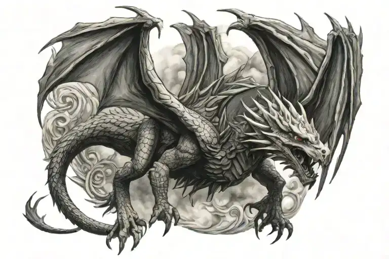Flying lord of the rings dragon tattoo design idea