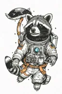 raccoon astronaut floating in space tattoo design idea