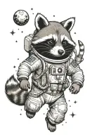 raccoon astronaut floating in space tattoo design idea