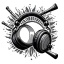 wireless headphone drum stick flute surrounded tattoo design idea