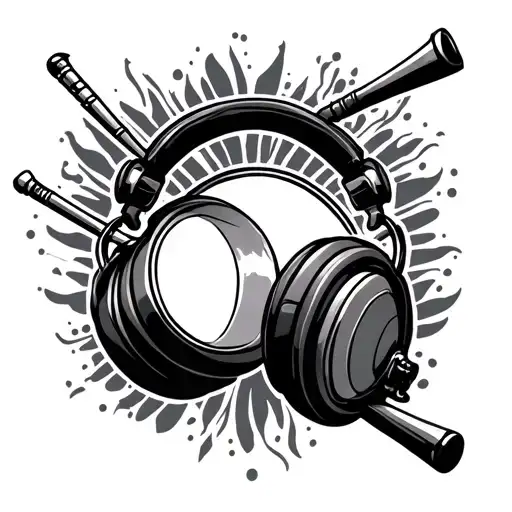 wireless headphone drum stick flute surrounded tattoo design idea