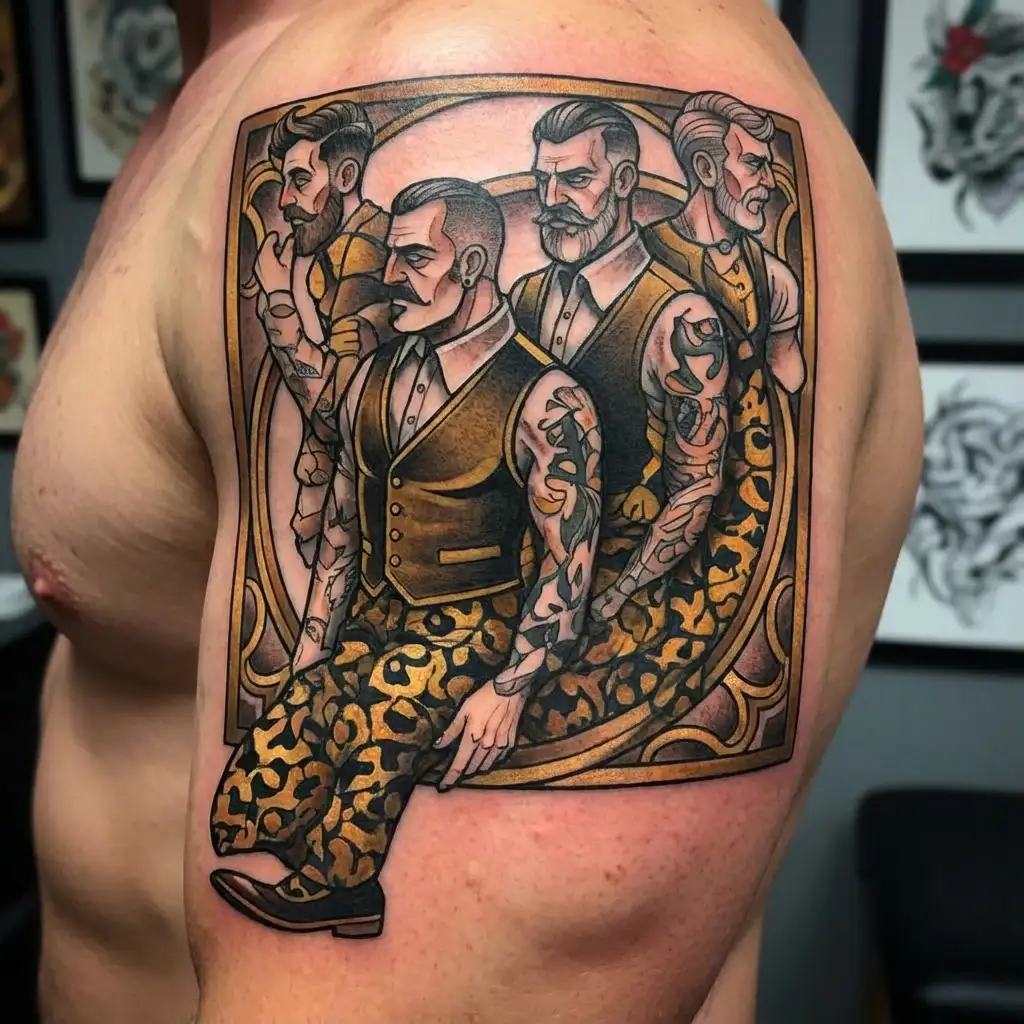 four men in dresses tattoo design idea