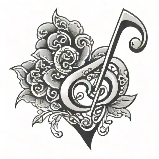 musical note and a healing heart  tattoo design idea