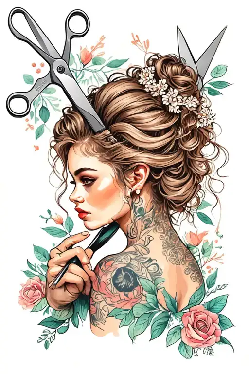 hairstylist holding scissors tattoo design idea