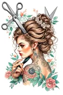 hairstylist holding scissors tattoo design idea