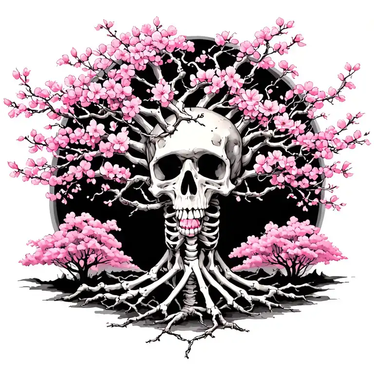 japanise cherry blossom skeleton tree intertwined vines tattoo design idea