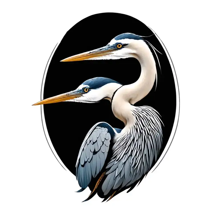 great blue heron, black and white, realistic as possible  tattoo design idea