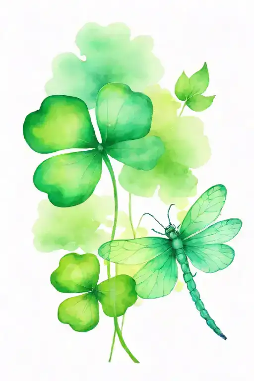 4 leaf clover with dragonfly tattoo design idea