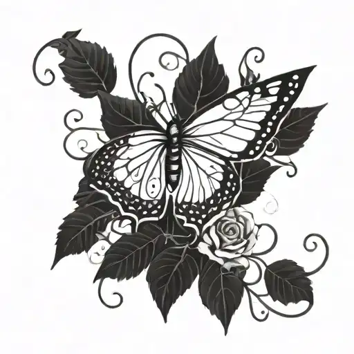 front butterfly with vines in the side  band tattoo tattoo design idea