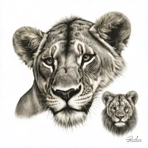 lioness and 2 cubs. rose and sunflower. Mandela style tattoo tattoo design idea