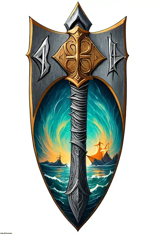 viking axe rune ship tattoo design idea