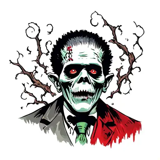 a tattoo that mixes frankenstein and phantom of the opera tattoo design idea