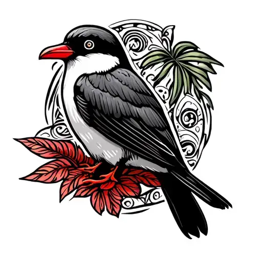fiji petrel and red footed bobby with a south pacific fiji tribal design on calf tattoo design idea