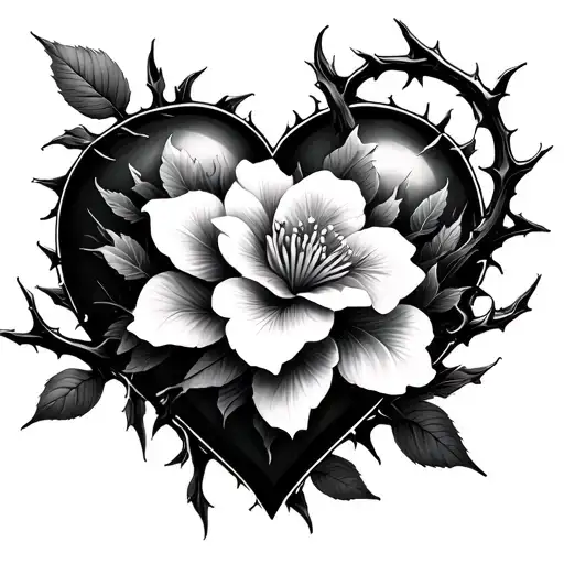 heart outlines in jasmine flower and thorns for men  tattoo design idea