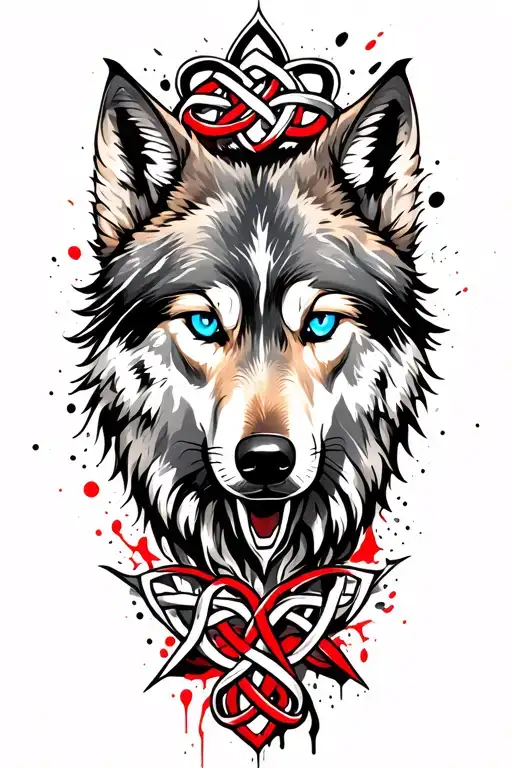 wolf with blue eyes on armor tattoo design featuring Celtic trinity knot  tattoo design idea
