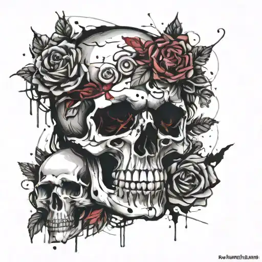 skull with roses tattoo design idea