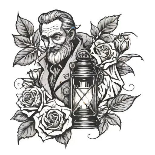 Roses and plage doctor holding lantern tattoo design idea