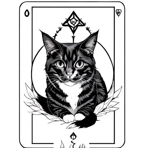 priestess tarot card with cat in style of anime  tattoo design idea