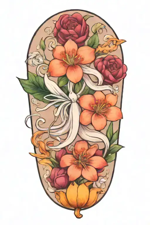 snowdrop, rose, marigold, octopus tattoo design idea